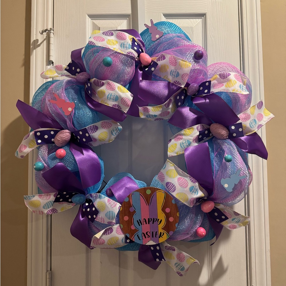 Colorful Easter Wreath with Purple and Blue Accents